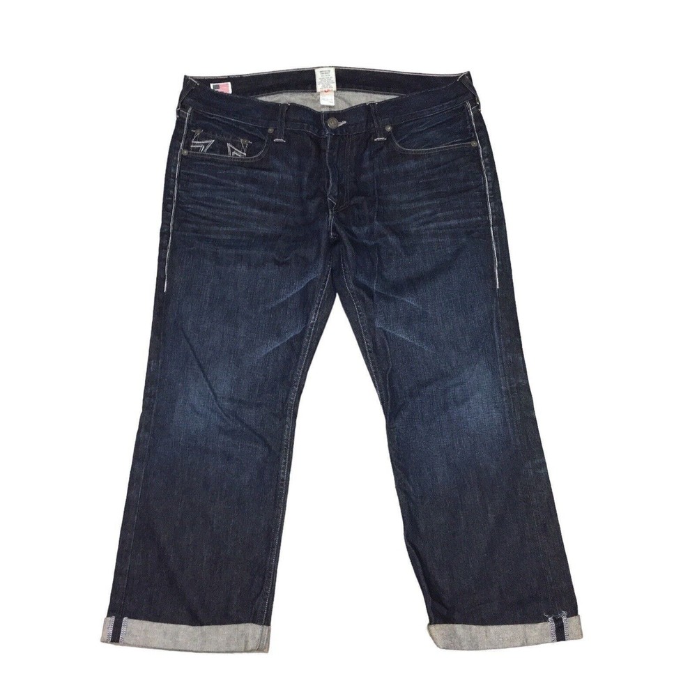 True Religion Bobby Rolled Up Hem Cotton Blue Distressed Men Jeans 40x27